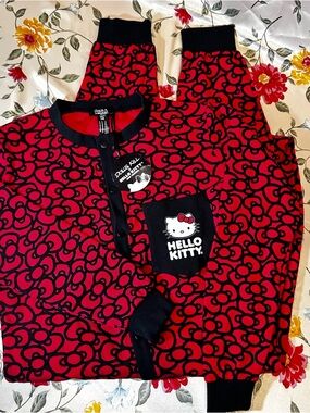 NWT EXCLUSIVE RARE HELLO KITTY X DOLLS KILL THERMAL PAJAMA ONESIE